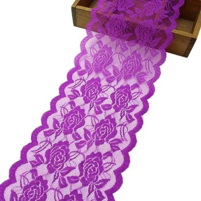 Produktbild von 15 cm breites Rosenmuster-Spitzenband, dekoratives Band, Zierborte, Spitzenband, Spitzenstoff, farbenfrohe, elastische Spitzenborte, Spitzenband zum Nähen