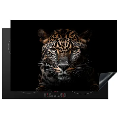 Produktbild von KitchenYeah© Herdabdeckplatte Leopard - Porträt - Schwarz - Tier , 77x51cm, Küche Deko, Glaskeramikkochfeld Herdabdeckung, Abdeckplatte fùr Kochfeld