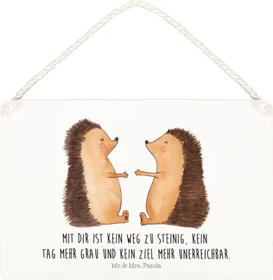 Produktbild von Mr. & Mrs. Panda Schild Igel Liebe DIN A5 - Weiß - Geschenk, Freundin, holzbild, Türschild, Holzschild, Hochzeitstag, Wandbild Holz, Hochzeit, Wandschild