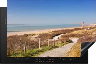 Produktbild von KitchenYeah© Herdabdeckplatte Strand - Meer - Leuchtturm - Niederlande , 81x52cm, Küche Deko, Glaskeramikkochfeld Herdabdeckung, Abdeckplatte fùr Kochfeld