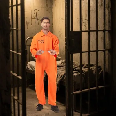 Orangenes Gefängniskostüm für Männer und Frauen, unisex Jumpsuit für Halloween, Rollenspiel und Kostümparty