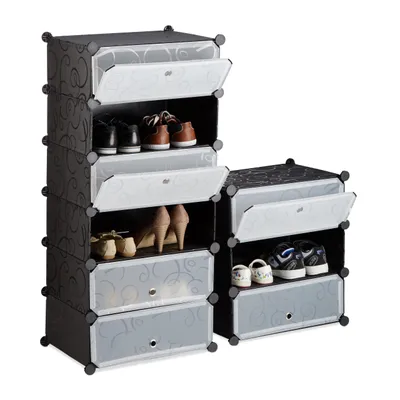 Produktbild von Relaxdays Schuhregal 10 Ebenen, Schuhschrank groß, Steckregal platzsparend, Regal DIY, HxBxT 176 x 49 x 37 cm, schwarz
