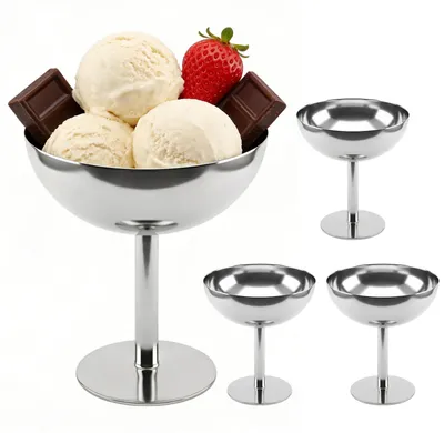 4 Edelstahl-Eisbecher Ø 9,8 cm / 190 ml Dessertschalen mit Fuß