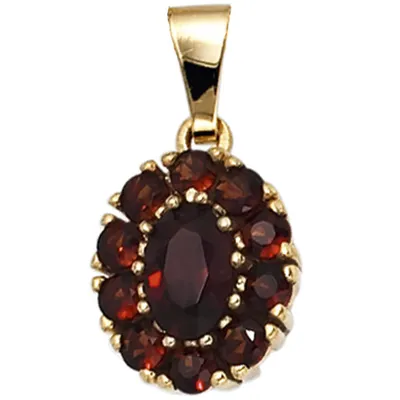 Produktbild von Anhänger mit Granat rot dunkelrot oval 375 Gold Gelbgold Kettenanhänger