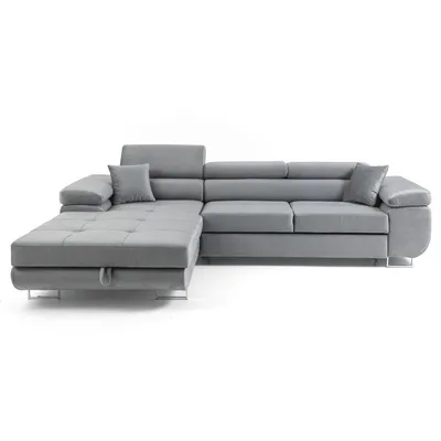 Produktbild von MUFFO Ecksofa ALONZO L Links mit Schlaffunktion 125x195 Velours Hellgrau