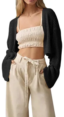 Produktbild von Kurze Strickjacken für Damen,Kimonos,Boho-Stil,leichte Sommerjacke mit offener Vorderseite,Strickoberbekleidung,Größe:L