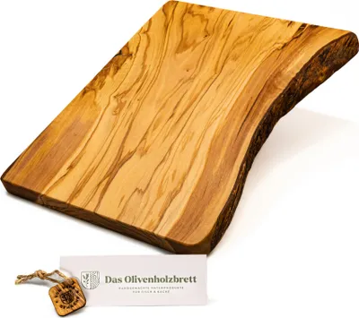 Produktbild von Schneidebrett aus Olivenholz, rechteckig mit Rinde, massiv 35 x 25 x 2,5 cm