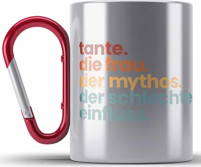 Produktbild von Trendation - Tante Frau Mythos Schlechter Einfluss Geschenk Edelstahl Tasse Karabiner Geschenkidee Beste Tante Karabiner Edelstahl Tasse Karabiner Edelstahl (Rot)