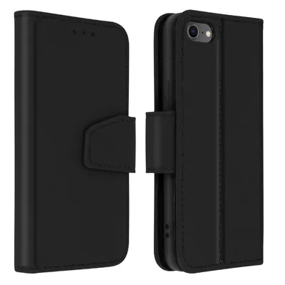 Obrázek produktu pro Avizar, prémiové kožené flipové pouzdro z hovězí kůže pro Apple iPhone 7 / 8 / SE 2020, černé
