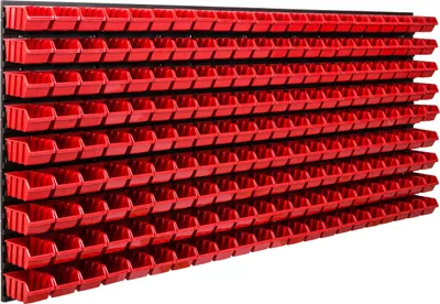 Image de Système de rangement Étagère d'atelier | 172 x 78 cm | 198 pièces Boîte | Étagère murale avec boîtes empilables - Panneaux muraux Étagère à bacs extra-résistante Panneau perforé pour outils Étagère de rangement Étagère de garage