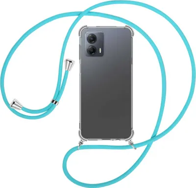 Produktbild von Handykette Backcover-Schutzhülle mit Band (Metall silberfarben) für Motorola Moto G53 5G (6.5'') - türkis