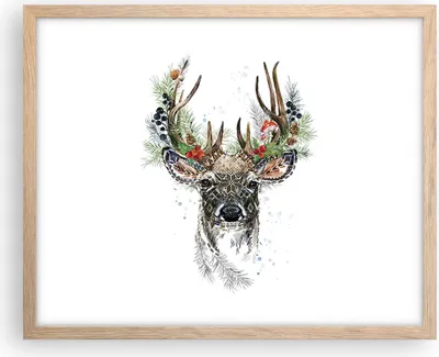 Produktbild von Gerahmtes Poster - Rahmen in heller Eiche - Surrealismus Hirsch Boho - 50x40 cm - Wand Bild - Wanddeko - Wandbilder - Kunstposter - Wandposter - Bilderrahmen - Bilder - Kunstdruck - P2NAA50x40-4486