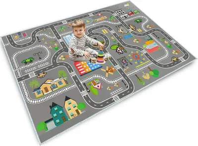 Productafbeelding van Spelmat met wegmotief, 100x150 cm, geschikt als speelmat voor kinderkamers