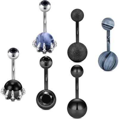 Image de Kit de piercing ombilical : 10 mm, acier chirurgical, zirconium, 6 pièces, argent, rose gold, noir