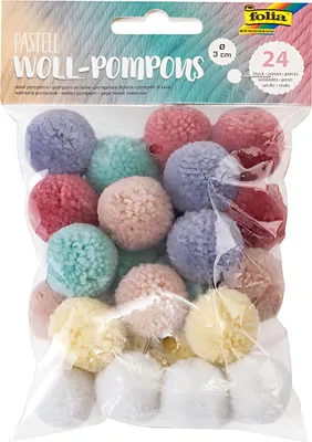 Produktbild von folia Woll-Pompons "Pastell" 24 Stück farbig sortiert