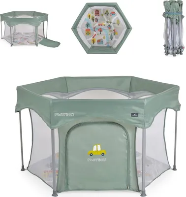 Produktbild von Cangaroo Laufstall Playbox klappbar Matratze Tragetasche Öffnung Reiselaufstall grün