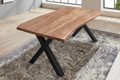 Produktbild von Esstisch Baumkante massiv Akazie natur 180 x 90 X-Gestell schwarz XANTEN