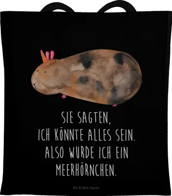 Produktbild von Mr. & Mrs. Panda Schultasche Einhorn Meerschweinchen - Schwarz - Geschenk, Einkaufstasche, Meerschwein, Unicorn, Meerhörnchen, Jutebeutel, Tasche, Tote Bag, Tragetasche