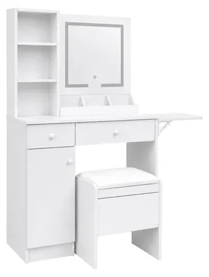 Obrázek produktu pro ModernHome ZDT-25 Toaletní stolek se zrcadlem a LED osvětlením, taburet, bílý