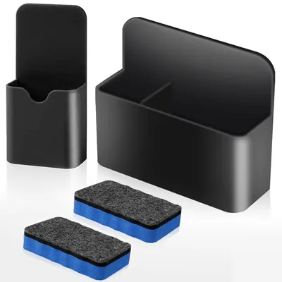 Produktbild von 2 magnetische Stifthalter mit 2 Schwämmen, Whiteboard-Zubehör, magnetischer Stifthalter für Kühlschrank, Magnettafel, Zuhause, Büro, Schule (schwarz)