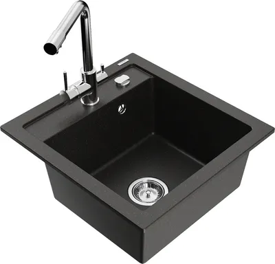 Produktbild von Mexen Vito 1-Becken-Granit-Spüle mit Mischbatterie Duero, Schwarz/Gold metallisch - 6503-75-671600-00
