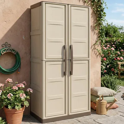 Immagine prodotto di Dmora Armadio da Esterno Adenina 39x70x165h cm Beige, 2 Ante Resistente ai Raggi uv, Impermeabile Italy