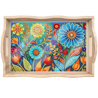 Produktbild von Diamond Painting Tablett – Blumen │ Holztablett 35×24,5 cm | Naturholz | DIY Bastelset | Kreativgeschenk für Erwachsene