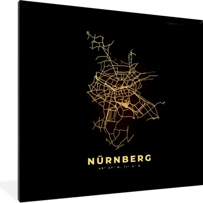 Produktbild von MuchoWow® Gerahmtes Poster Gold - Stadtplan - Nürnberg - Karte 40x40 cm - Poster mit Schwarzem Bilderrahmen Wandposter Rahmen Foto Bilder - Mit Rahmen - Wanddekoration Schlafzimmer