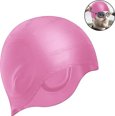 Produktbild von Badekappe für Damen und Herren mit durchschnittlichem bis großem Kopfumfang – Ideal für Erwachsene, ältere Kinder, Jungen und Mädchen – Inklusive Nasenclip – Rosa