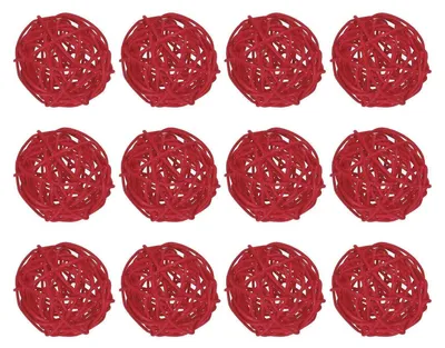 Immagine prodotto di Dekokugeln in rattan, 12 pezzi, colore rosso, diametro 5 cm, ideali per decorare vasi e come giocattoli per animali