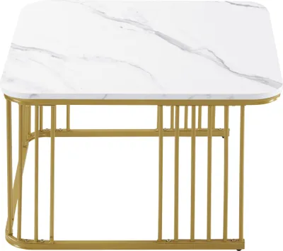 Produktbild von Merax 2er Set Couchtisch mit Marmormuster und Metallrahmen, Beistelltisch hochglänzend, Satztisch Beistelltisch Kaffeetisch, 70x70x45 cm/45x50x36.5 cm