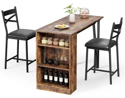 Obrázok produktu pre Jedálenská zostava pre 2 osoby – jedálenský stôl so stoličkami – 3-dielna sada – rozťahovací stôl – 2 čalúnené stoličky – moderný dizajn – hnedá farba