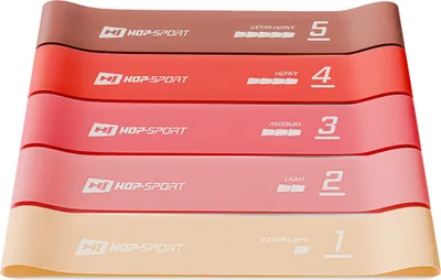 Produktbild von Hop-Sport Fitnessbänder Widerstandsbänder aus Latex – Resistance Bands mit fünf verschiedenen Widerstandsstufen rot