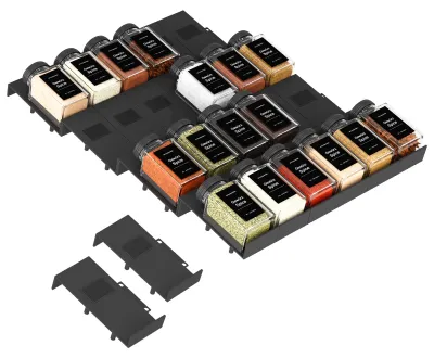 Productafbeelding van Kruidenrek voor laden, verstelbare kruidenorganizer van kunststof, keukenorganizer voor kruidenpotjes, kruidenrek voor laden van 5-120 cm, zwart