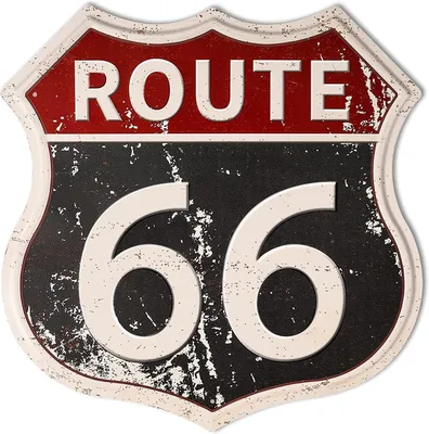 Productafbeelding van Wandbord Metaal - Route 66 Bordje - Vintage Wanddecoratie - 29x30 cm - Retro