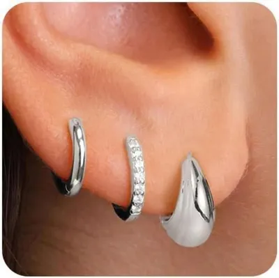 Produktbild von FUNEIA Ohrringe Set Silber 925/14K Vergoldet Damen Creolen Ohrstecker Zirkonia Gold