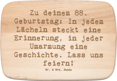 Produktbild von Mr. & Mrs. Panda Frühstücksbrettchen Spruch 88 Geburtstag - Transparent - Geschenk, Geburtstagsevent, massivholzbrett, Schneidebrett, schneidebrettchen, Lächeln, lachen