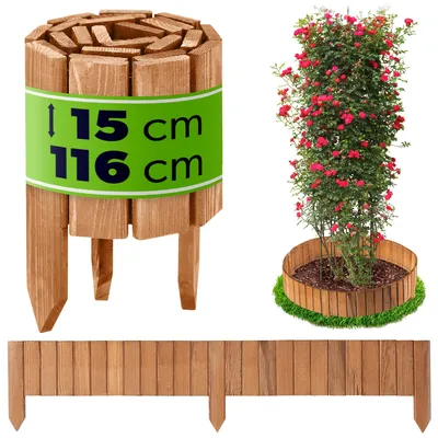 Image de KADAX Bordure de pelouse en bois, 116x15cm, bordure de parterre, clôture en bois flexible, clôture pour jardin, délimitation de parterre (brun clair)