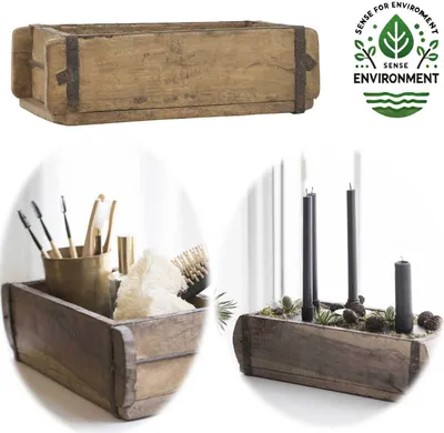 Produktbild von LS-LebenStil Holz Ziegelform Unika 31x15cm ECHTE ALTE Backsteinform Cutlery ideal als Holzbox Aufbewahrungsbox Holzkasten Holzkiste Metall Beschläge