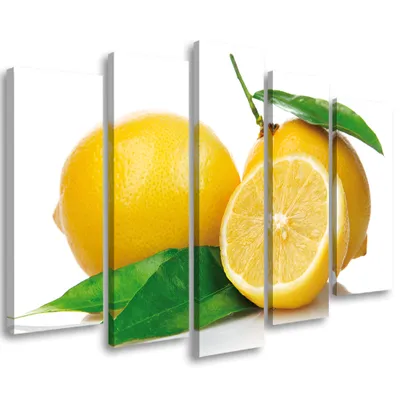 Produktbild von 5-teiliges leinwandbild obst zitronen 100x70 cm Feeby gelb wandbild bereit zum aufhängen