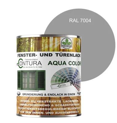 Produktbild von Contura 750ml Fenster und Türenlack Glänzend nach RAL 2in1 mit Pinsel Möbellack Innen und Außen Holzlack - RAL 7004 Signalgrau