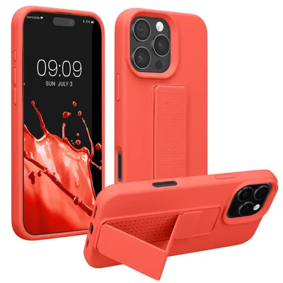 Produktbild von kwmobile Handyhülle für Apple iPhone 16 Pro Max Hülle - TPU Silikon Case mit Fingerhalter und Stand - Schutzhülle Cover in Koralle