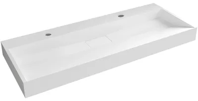 Obrázek produktu pro Umyvadlo z litého mramoru Vita - nástěnné i na desku - 2 otvory pro baterii - bílá lesklá - 120x46 cm
