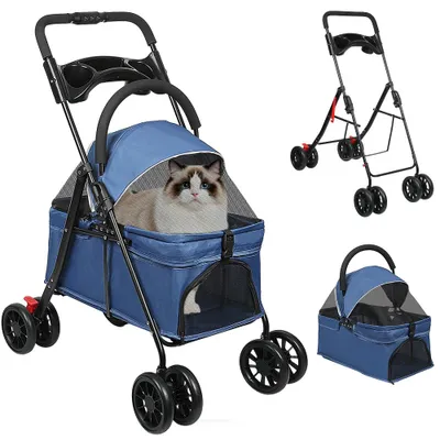 Produktbild von 2 in 1 Hundewagen,Hundebuggy mit abnehmbarem Träger, klappbar Haustierwagen,Bis 15kg,Jogger Hundekinderwagen für kleine Hunde & katzen 97x49x69cm