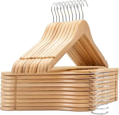 Produktbild von Famanu Holzkleiderbügel Set mit Antirutsch-Hosenstange und Einkerbungen - Natur