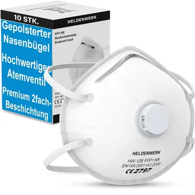Produktbild von Atemschutzmasken – FFP1 – Set mit 10 Stück – Feinstaubmaske für Schleifarbeiten