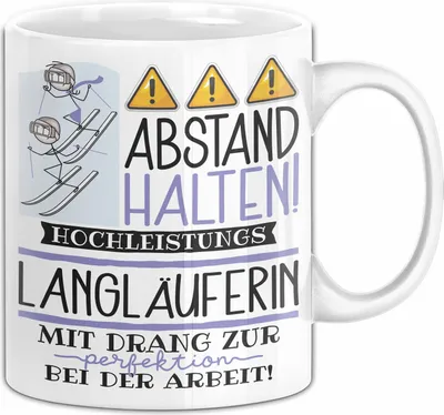 Produktbild von Langläuferin Tasse Geschenk Lustig Abstand Halten Hochleistungs-Langläuferin Mit Drang Zur Perfektion Bei Der Arbeit (Weiß)