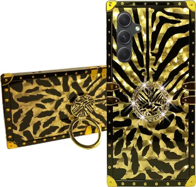 Produktbild von 3D FEDER TPU HÜLLE für Samsung Galaxy A34 5G Handyhülle mit Ring Strass Cover schwarz gold Case