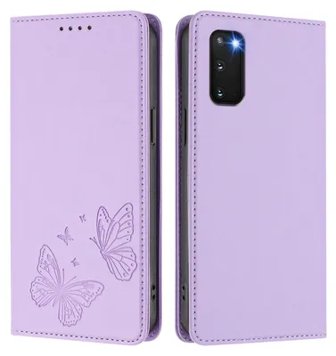 Obrázek produktu pro Kožené pouzdro pro Samsung Galaxy S20 5G, motýlí ražbou, peněženkové flip pouzdro se stojánkem Světle fialová