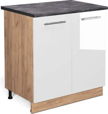 Zdjęcie produktu dla Szafki kuchenne Vicco Fame-Line Biały wysoki połysk 80 cm z półką, BP Antracyt, Model 46539